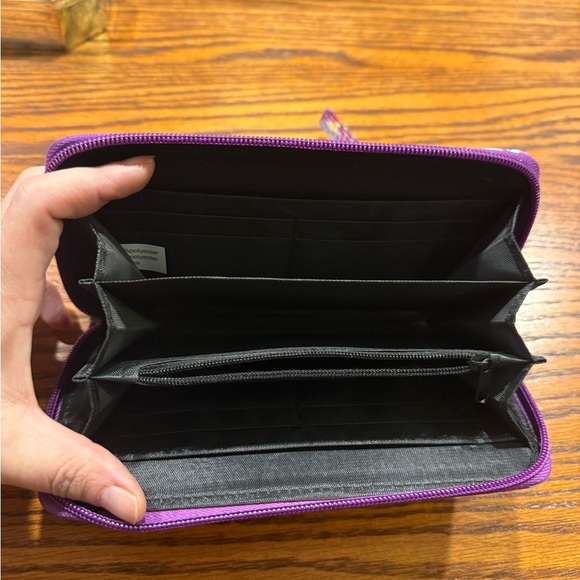 Quilted Floral Zip Around Wallet Purple Wristlet Clutch - Picture 4 of 5